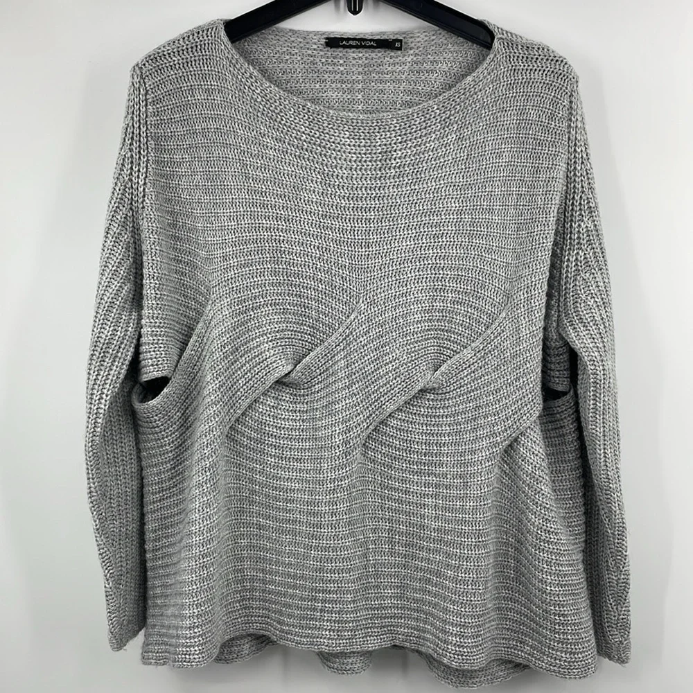 Lauren Vidal Light Gray Wool Blend Sculptural Knit Sweater Size Extra Small XS